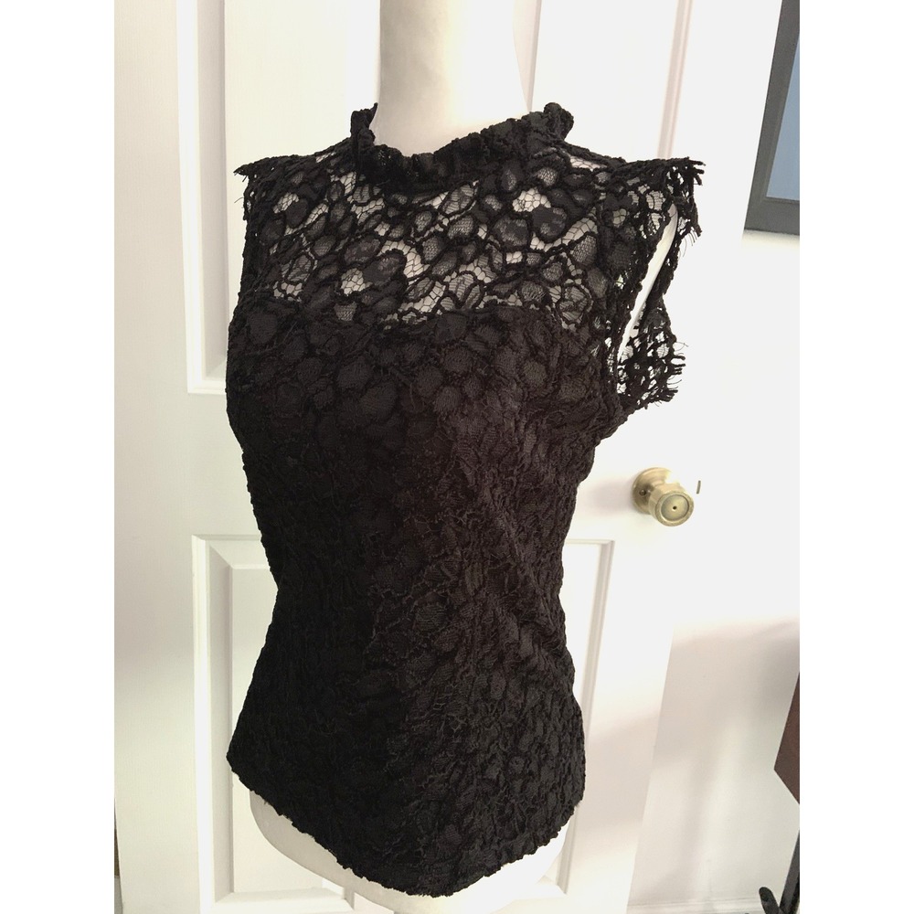White House Black Market Black Sheer Lace Sleeveless Top Size 4 Vamp Whimsigoth